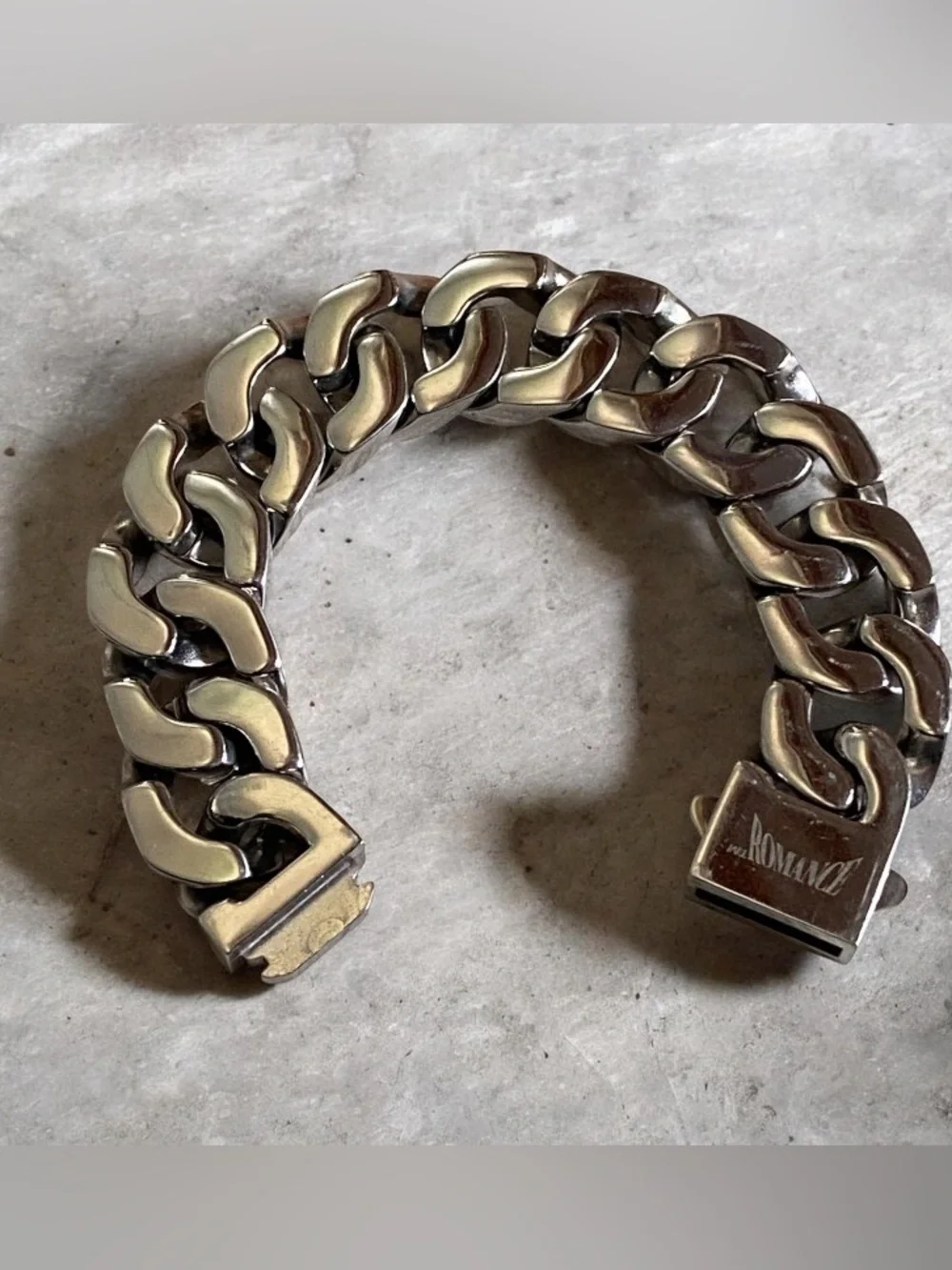 Rare Romance stainless steel chunky Cuban link unisex bracelet 7in